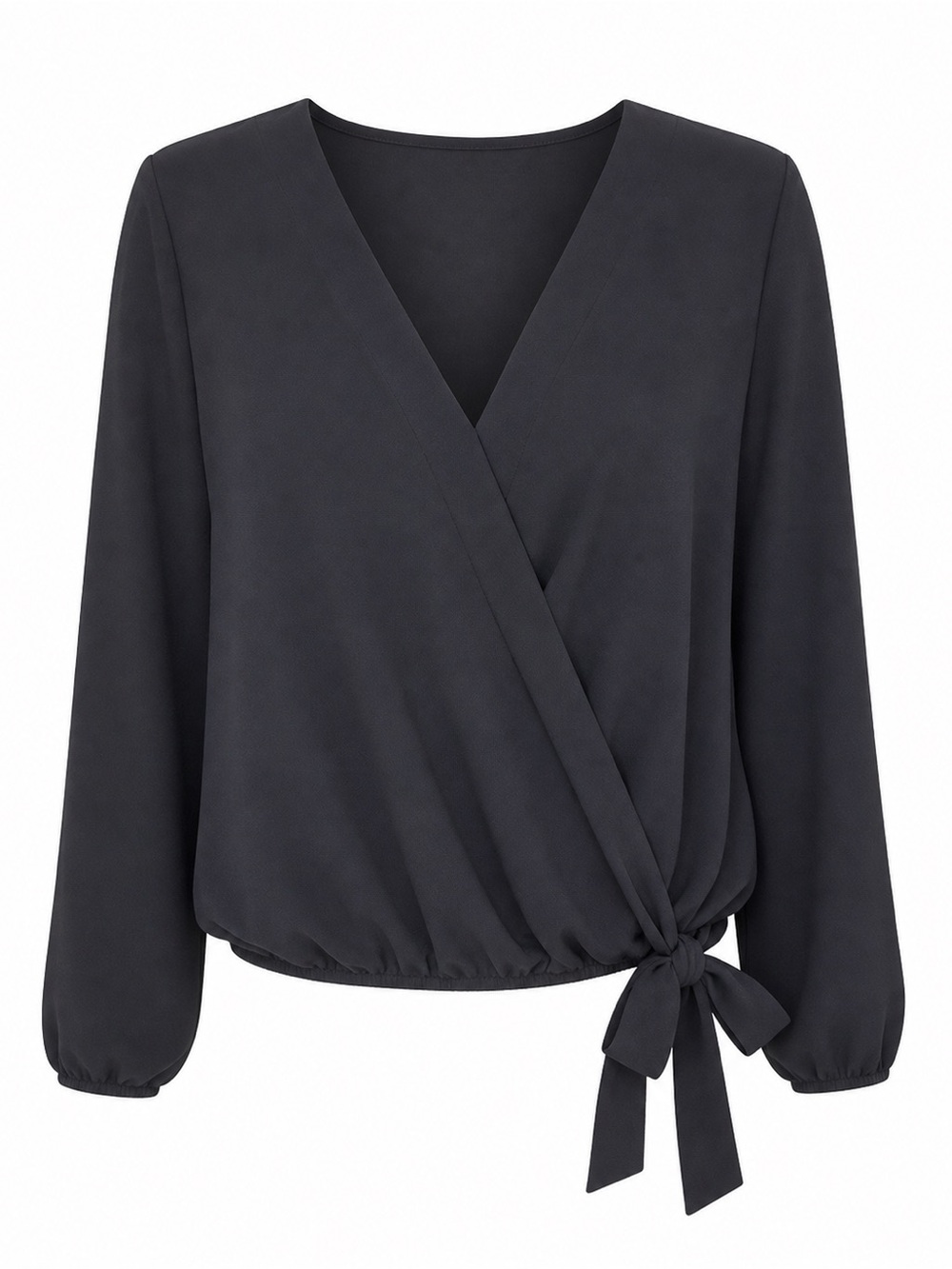 Women's Black Wrap Blouse - Classic V-Neck Tie Front
